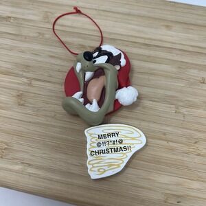 Tazmanian Devil Christmas Ornament Warner Bros Vintage  1998 3D Santa Hat Dangle